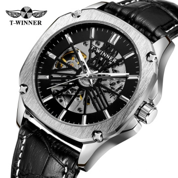 Luxury Brand WINNER 291 Mens Automatic Watch Golden Hollow Skeleton Leather Watches Male Business Mechanical Waterproof Clock